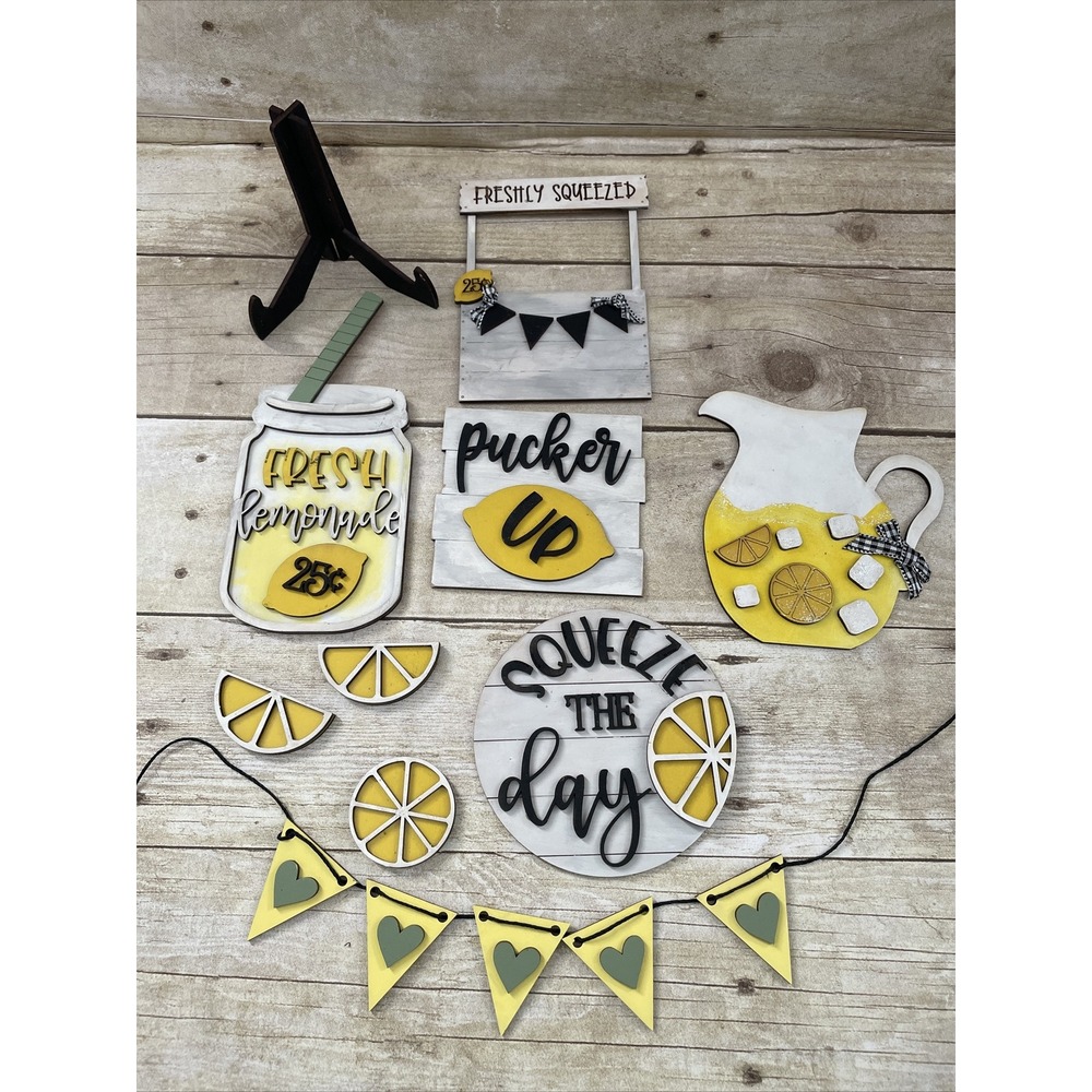 Lemonade Stand Tiered Tray Decoration Lemon Decor New, Hand painted